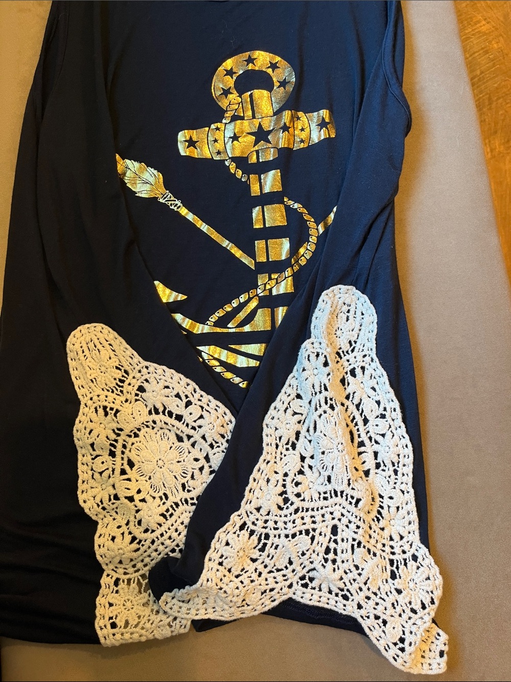 Free Kisses Navy Blue Anchor Scoop Neck Crochet Lace Panels - Picture 5 of 9